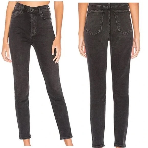 Agolde Nico Jean Virtue Black High Rise Slim Fit Denim Button Fly Womens Size 25 - Picture 13 of 13